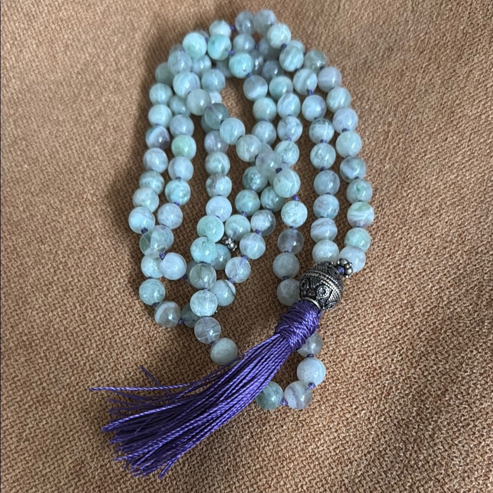 Mala Beaded Necklace with Purple Tassel